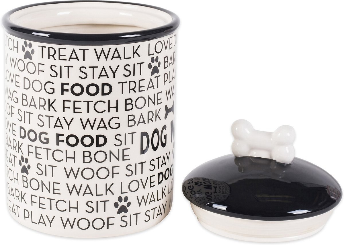 Bone Dry Text Print Ceramic Dog Treat Canister