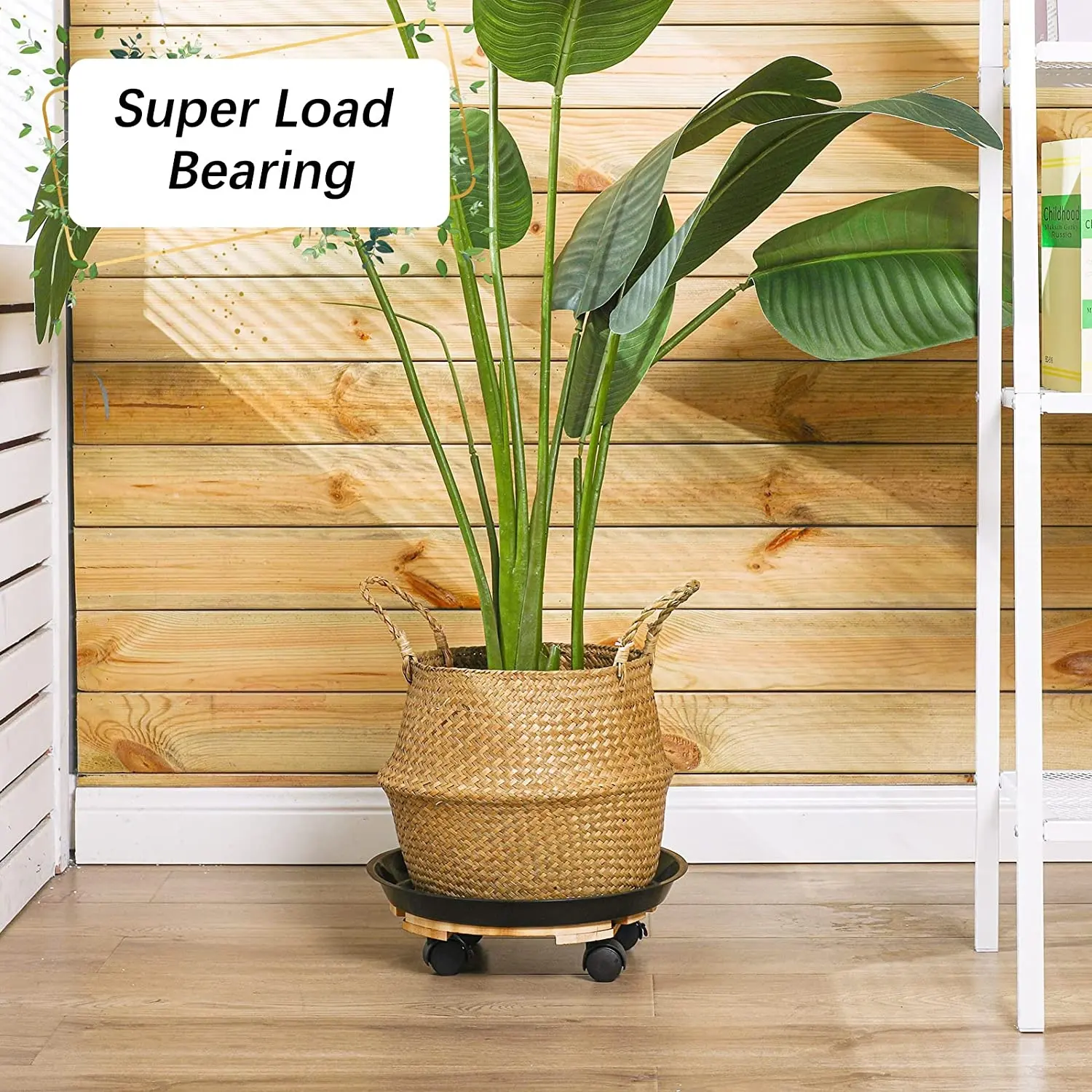 Outdoor Wooden Plant Caddy With Wheels Round Wood Wheeled Planter Trolley Mover Stand Dimension 30x30cm