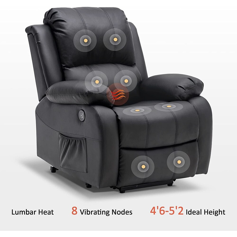 MCombo Small Sized Power Lift Recliner Chair with Massage and Heat  USB Ports  Faux Leather 7409