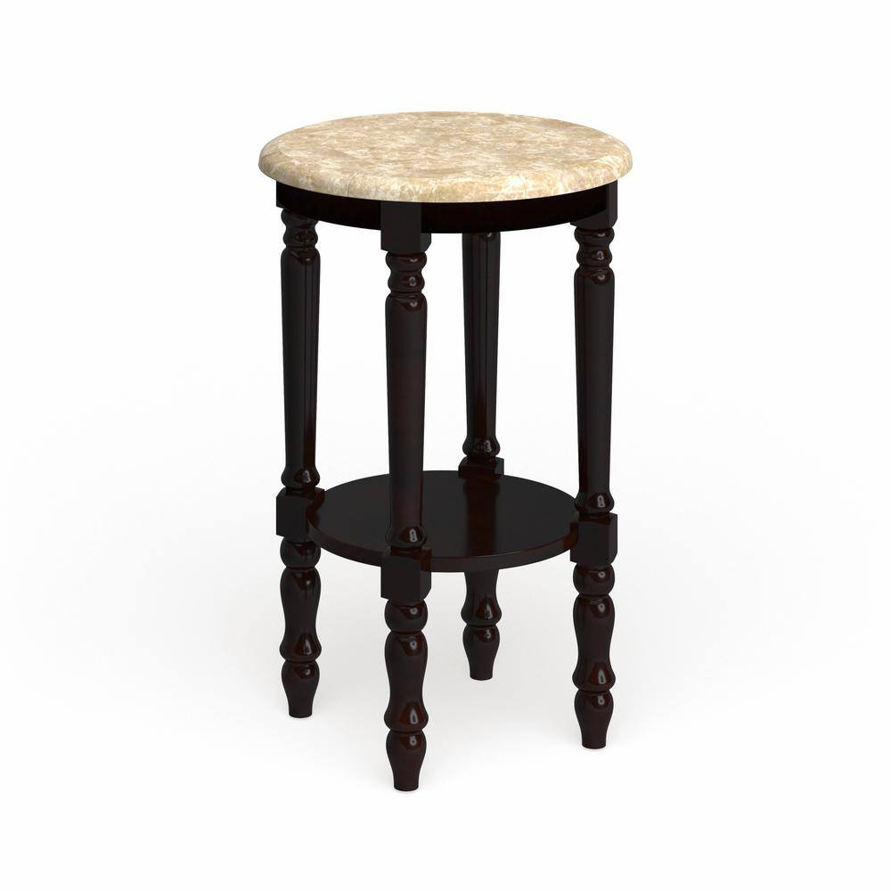 Furniture of America Palladium 26 in. Dark Cherry Round Marble Stone Indoor Plant Stand IDF-AC788