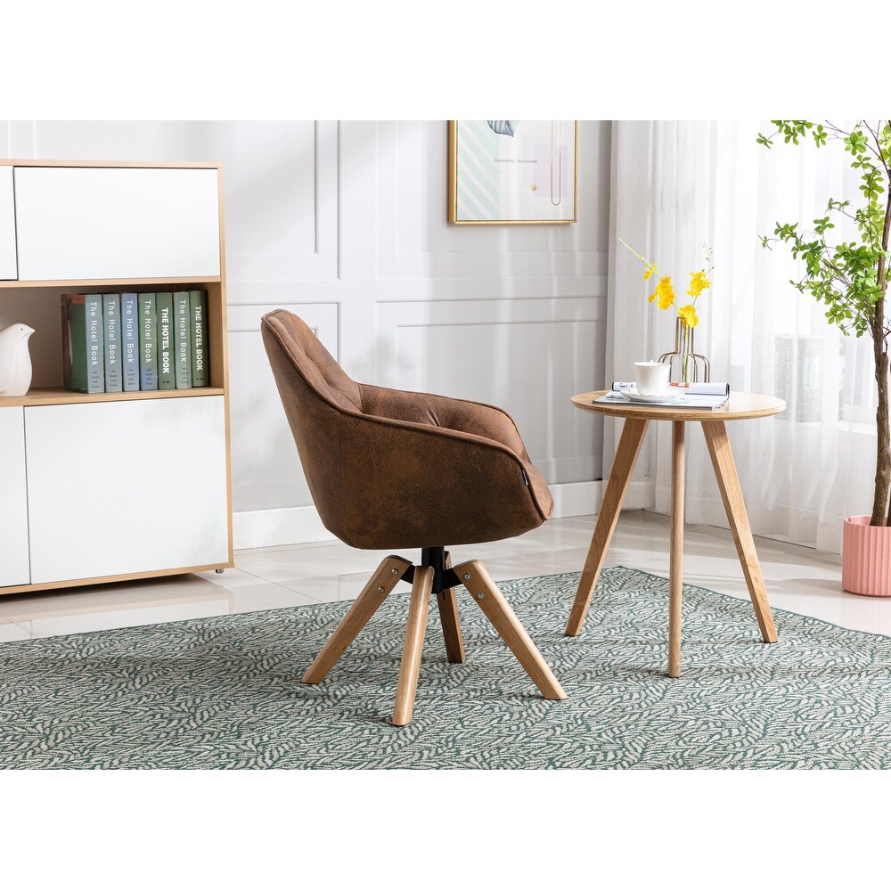 Modern Home Office Desk Chair  Solid Wood Tufted Upholstered Computer Task Chair for Small Space Home Office  Without Wheels