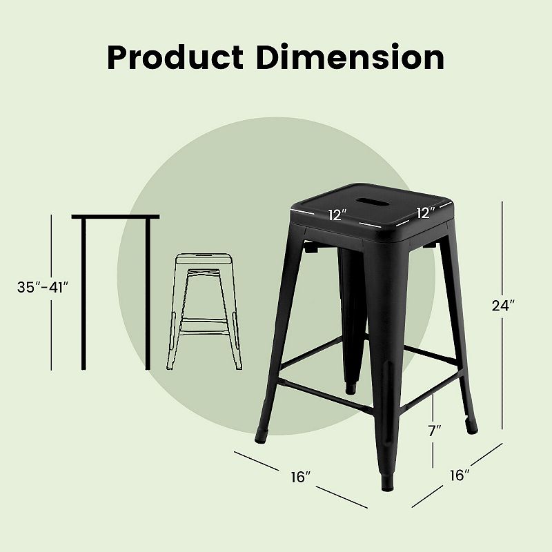 24 Inch Set of 4 Tolix Style Counter Height Barstool Stackable Chair