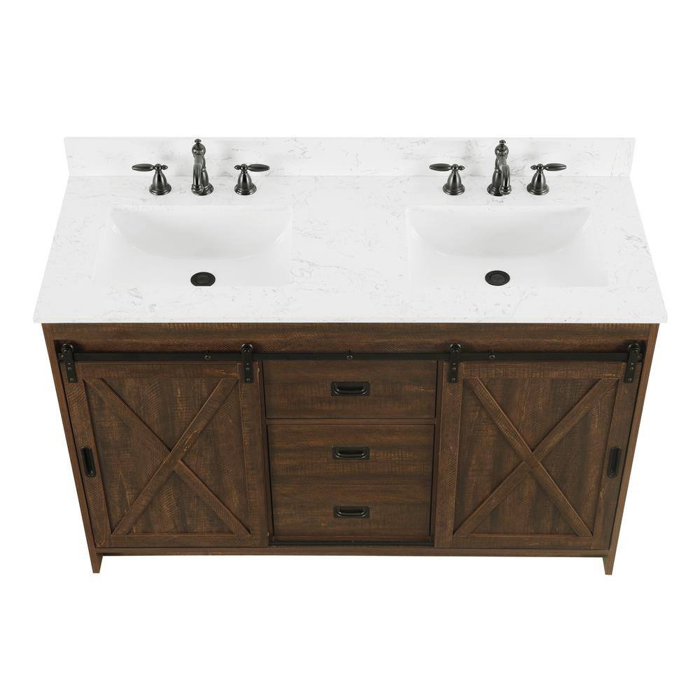 SUDIO Rafter 54 in. W x 22 in. D x 33.86 H Bath Vanity in Rustic Brown with Carrara White Engineered Stone Vanity Top Rafter-54RB-D