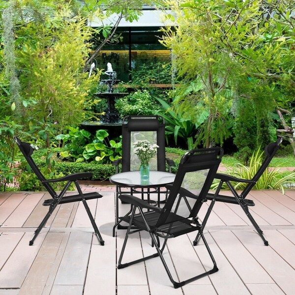 4 Pcs Patio Garden Adjustable Reclining Folding Chairs with Headrest - 28