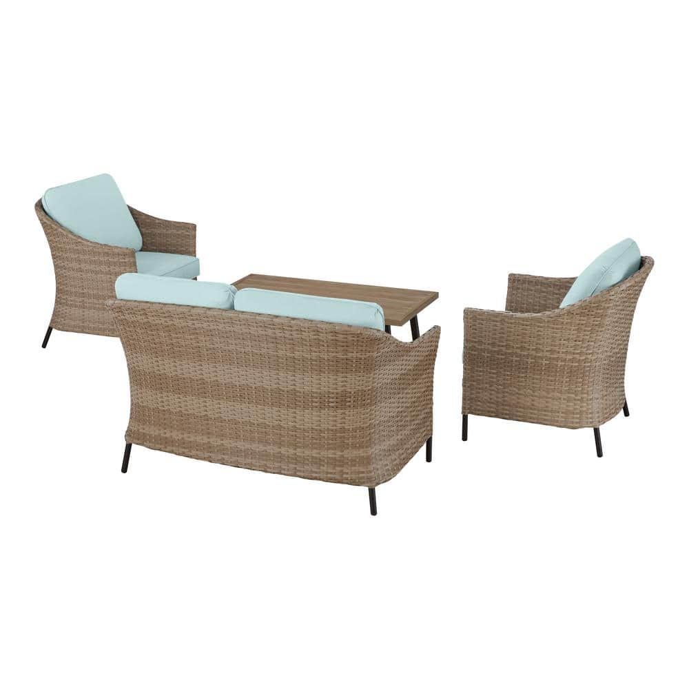 StyleWell Park Pointe 4Piece Wicker Patio Conversation Set with Seabreeze Cushions