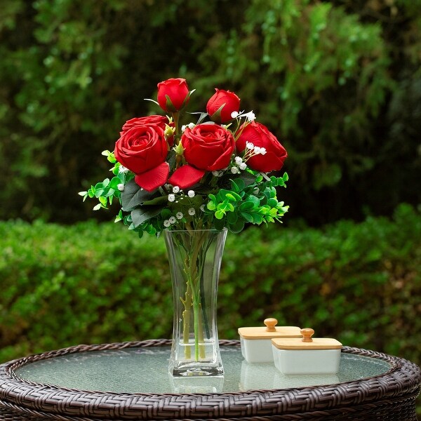 Mixed Artificial Rose Floral Arrangements in Vase Table Centerpieces for Dining Room Decoration