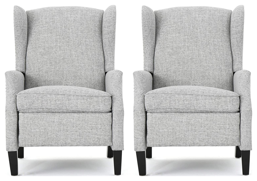 Set of 2 Recliner Chair  Wingback Design With Nailhead Trim Accents  Light Grey   Transitional   Recliner Chairs   by Declusia  Houzz