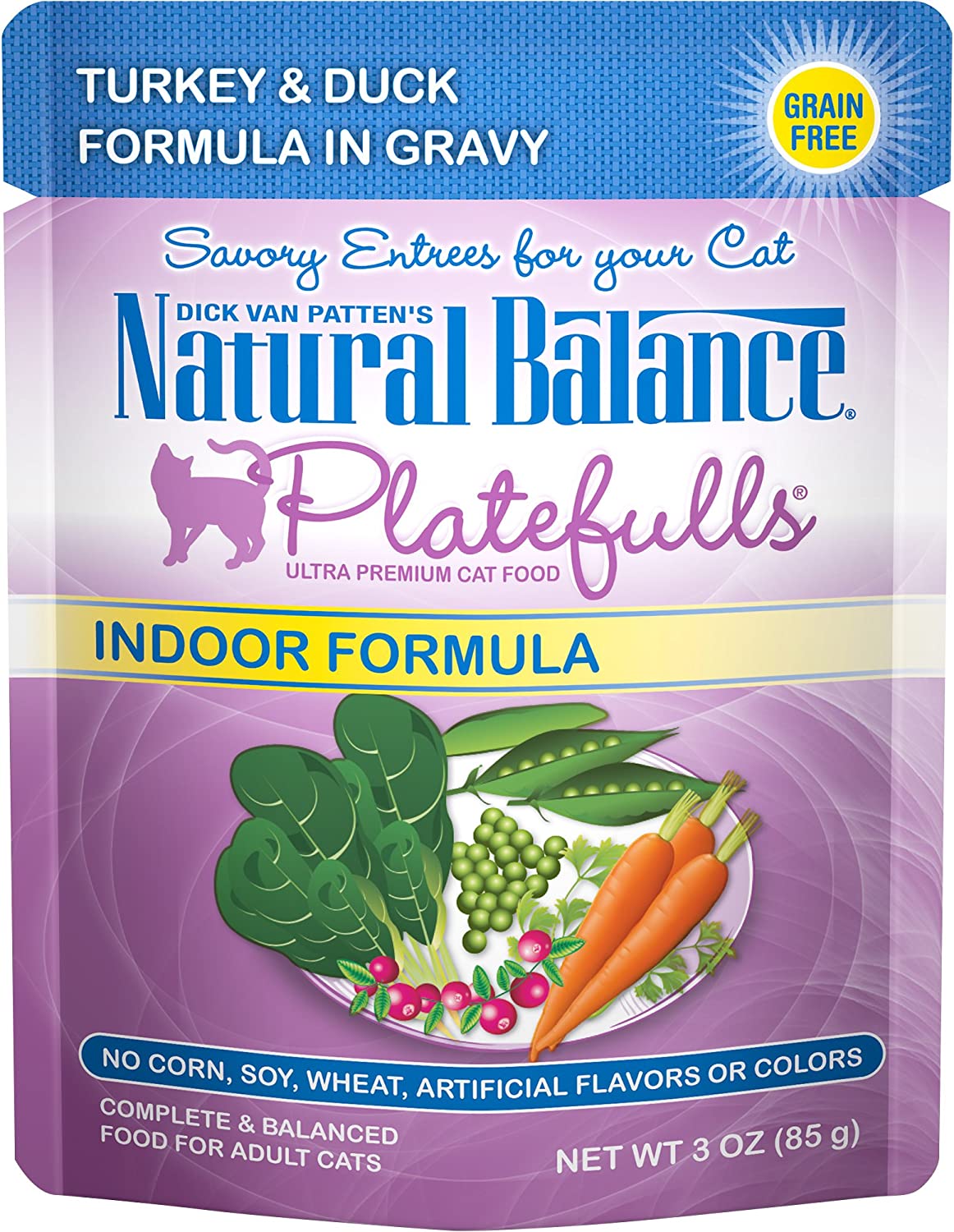 Natural Balance Platefulls Indoor Formula Turkey and Duck Formula in Gravy Grain-Free Cat Food Pouches 3-oz pouch case of 24