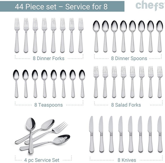 Chefs 18 10 Stainless Steel 44pc Flatware Set Service For 8 Harlow