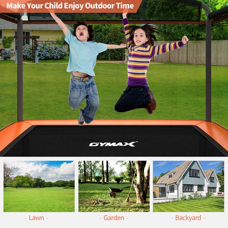 6 FT Kids Trampoline with Swing & Safety Fence, ASTM Approved Toddler Rectangle Trampoline for 3-8 Year Old