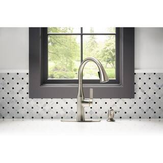 KOHLER Lyric Workstation 33 in. Dual Mount Stainless Steel Double Bowl Kitchen Sink with Rubicon Kitchen Faucet K-R20147-VSR23376