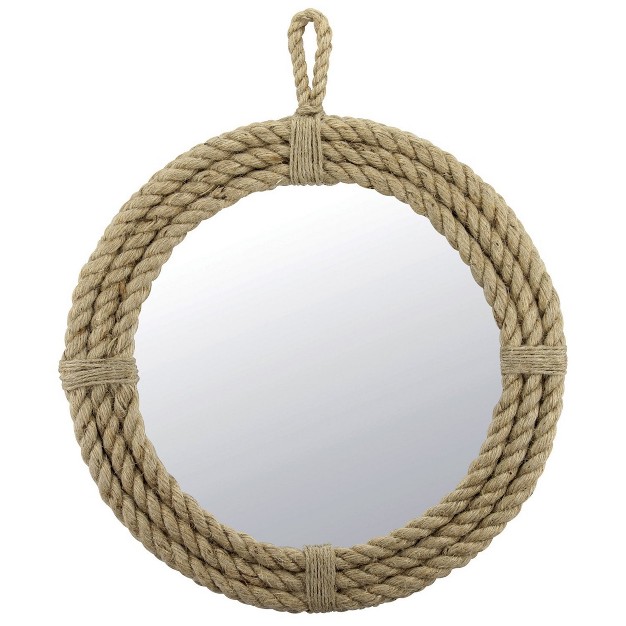 Round Decorative Rope Wall Mirror With Loop Hanger Tan Stonebriar Collection