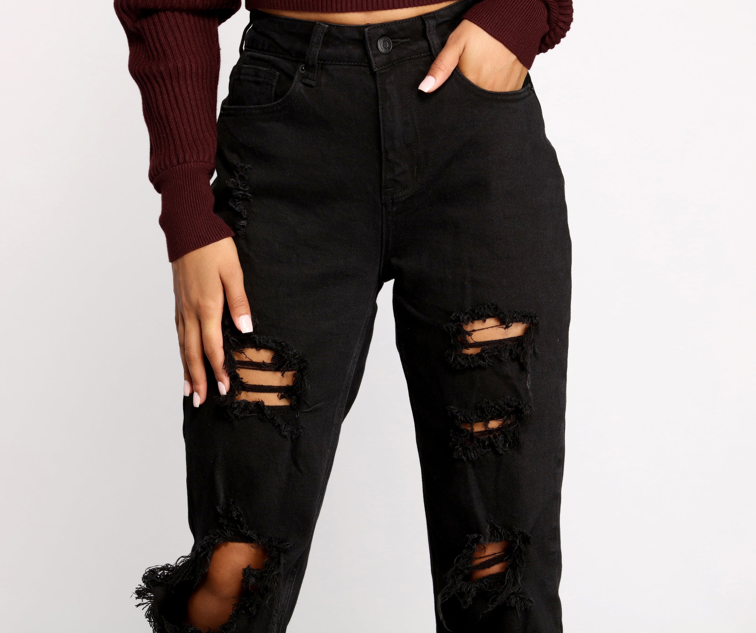 On the Edge High Rise Destructed Boyfriend Jeans