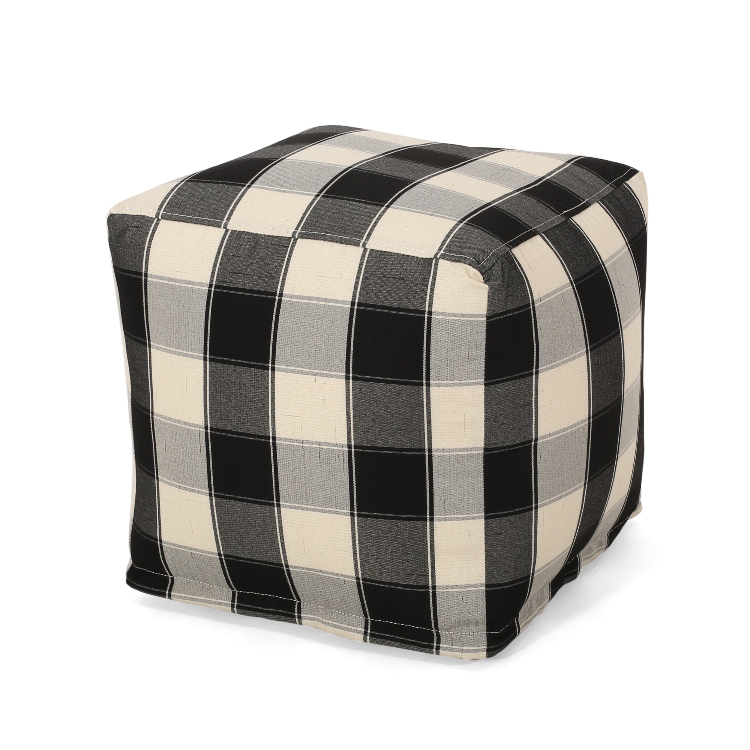 Prestage Modern Fabric Checkered Cube Pouf