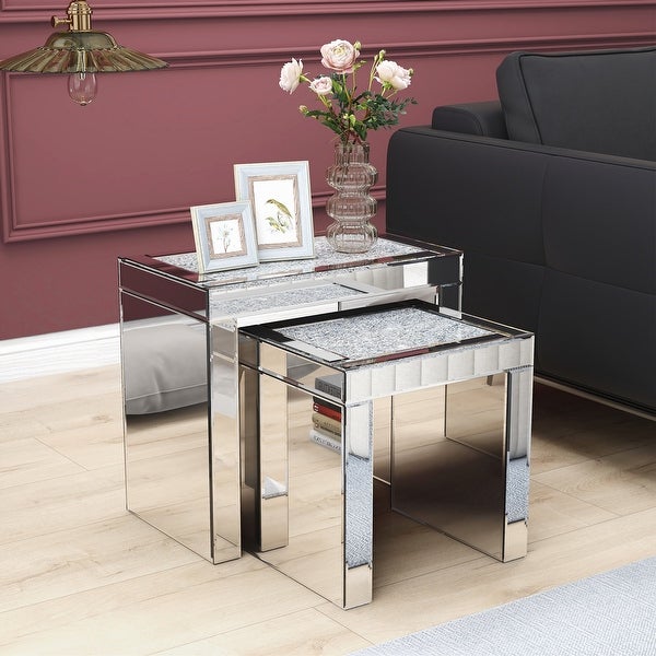 2pcs Mirrored Separated End Table Set Modern Side Table