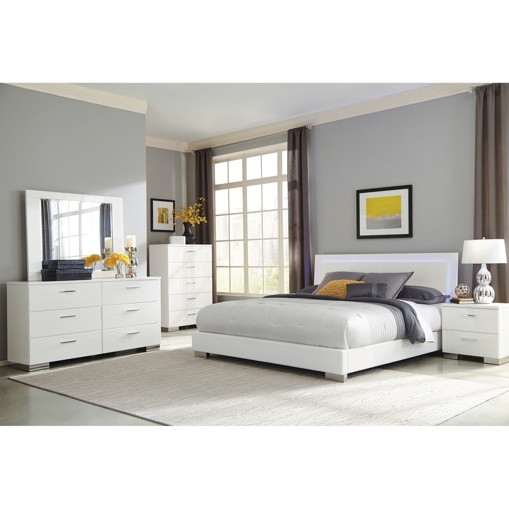 Coaster Furniture Felicity White California King Panel Bed with LED Lighting