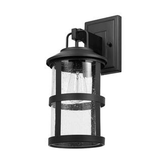 Globe Electric Penelope Matte Black Modern IndoorOutdoor 1-Light Wall Sconce with Seeded Glass Shade 44732