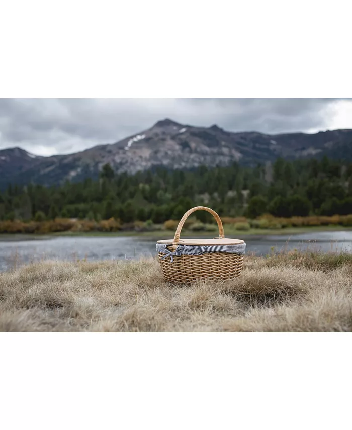 Picnic Time Country Navy and White Striped Picnic Basket