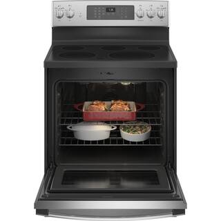 GE 30 in. 5.3 cu. ft. Freestanding Electric Range in Stainless Steel with Convection Air Fry Cooking JB735SPSS