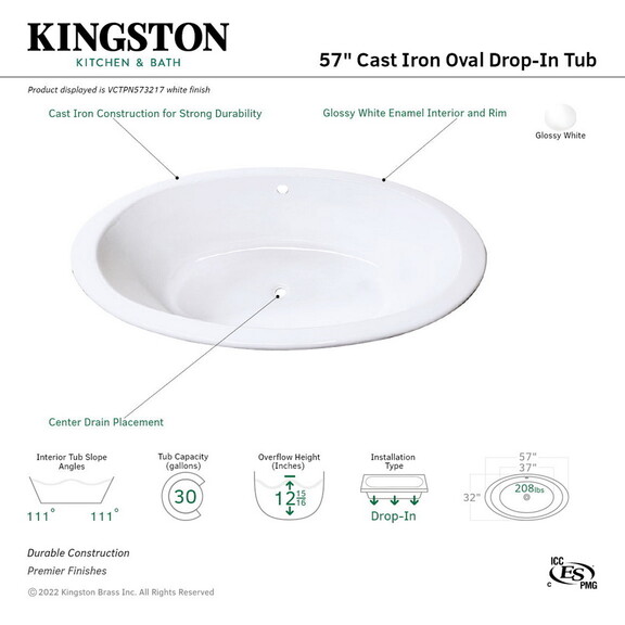 Kingston Brass VCTPN573217 Aqua Eden 57 Inch Cast ...