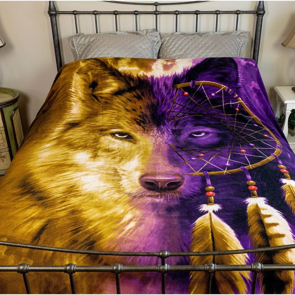 Wolf Dreamcatcher Super Soft Full/Queen Size Plush Fleece Blanket