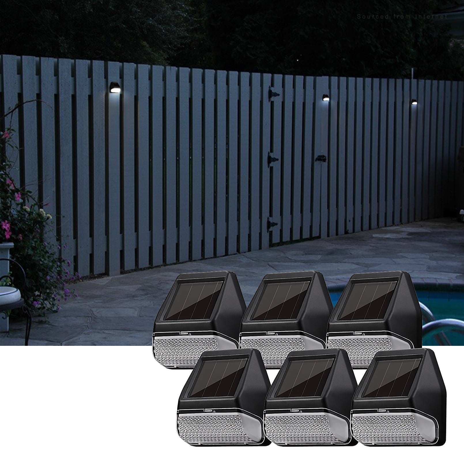 TorchStar 6 Pack Dusk-to-Dawn LED Solar Fence Lights for Pathway， 4000K Cool White， Black