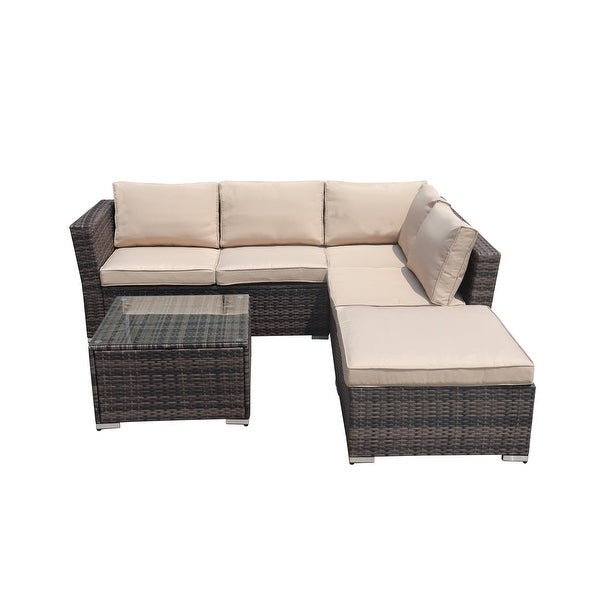 4-Pieces Outdoor Wicker Reversible Patio Sectional Sofa with Cushions - Overstock - 36050370