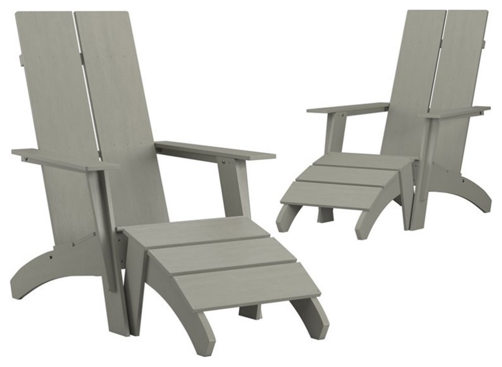 Flash Furniture Sawyer Resin Adirondack Chairs  ampFootrests in Gray (Set of 2)   Transitional   Adirondack Chairs   by Pot Racks Plus  Houzz