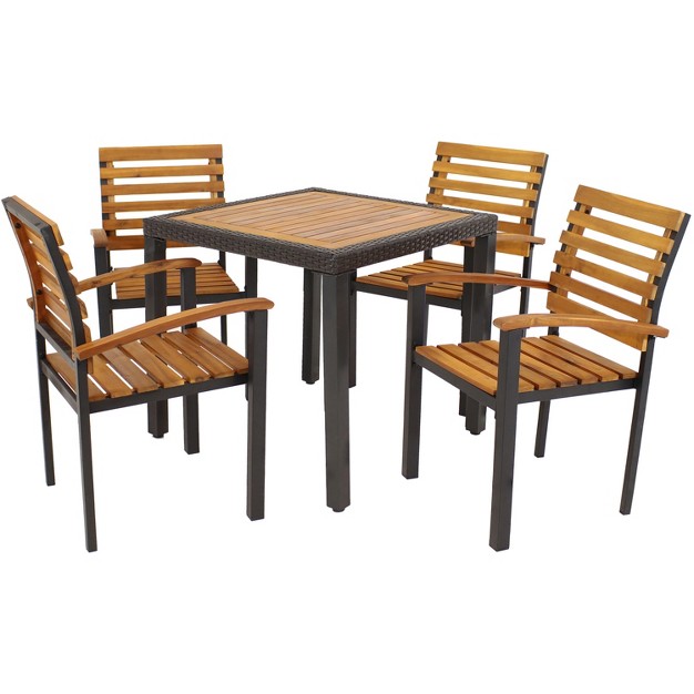 Sunnydaze Julian 5pc Resin Wicker And Acacia Wood Outdoor Patio Dining Set