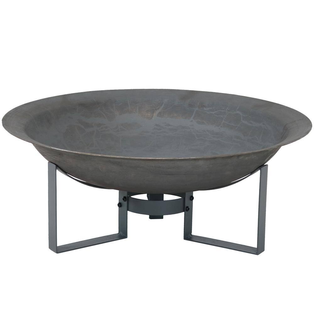 Sunnydaze Decor 23 in. x 8.5 in. Round Cast Iron Wood Modern Outdoor Fire Pit Bowl in Gray with Stand RCM-LG526