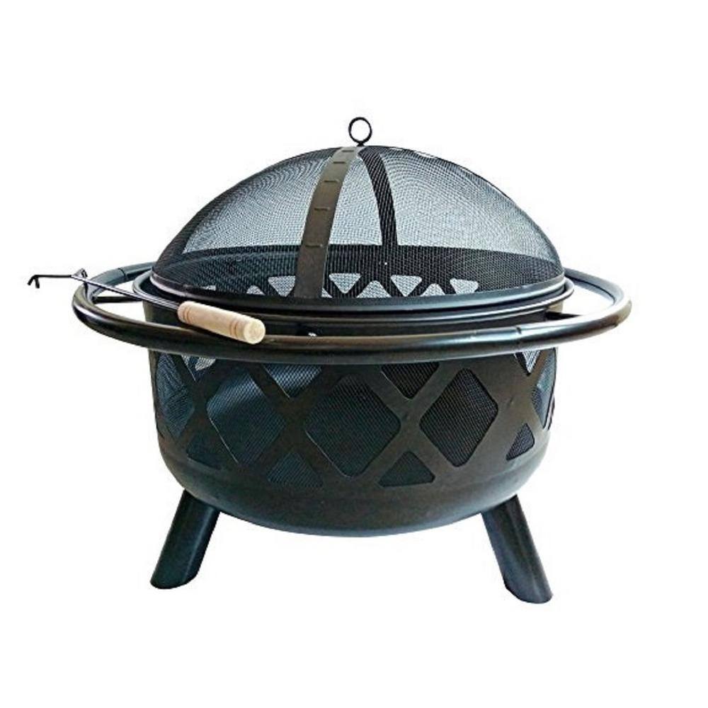 Teamson Home 30 in. x 24 in. Round Steel Wood Burning Outdoor Fire Pit in Black CU296