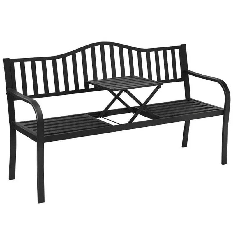 Hivago Patio Garden Bench Steel Frame with Adjustable Center Table