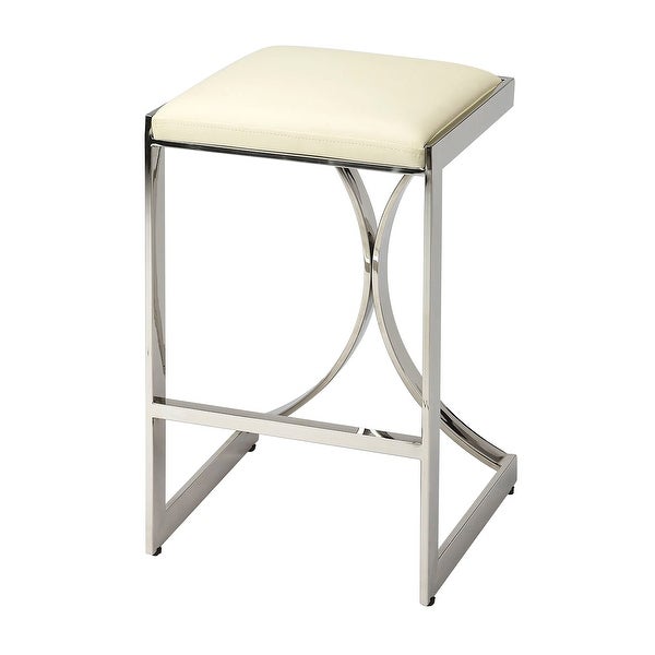 Offex Natalya Backless Counter Stool w/ Plush FauxLeather Seat， Silver - 14