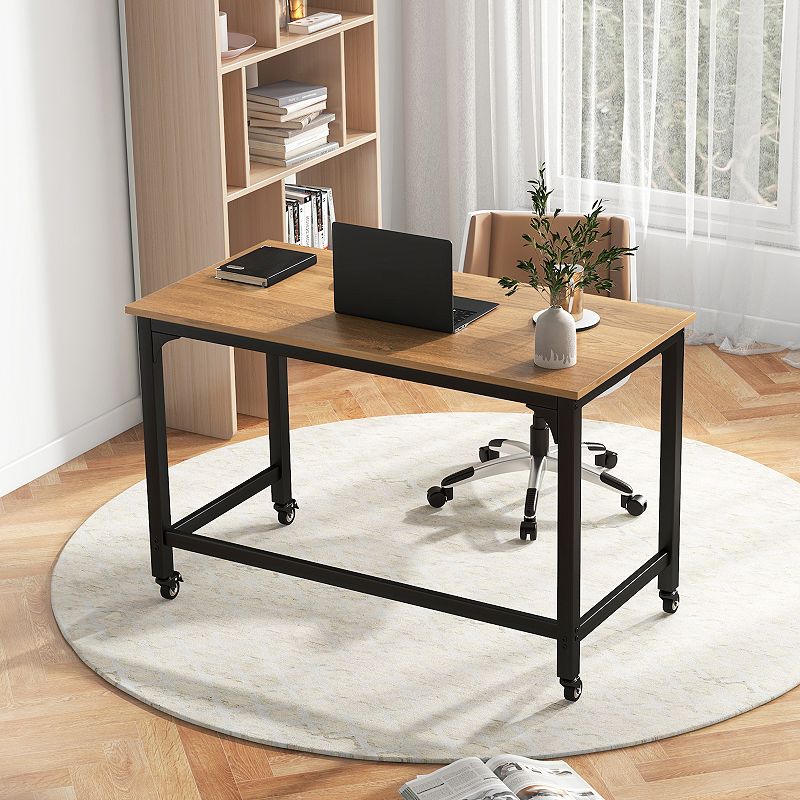 48 Rolling Computer Desk With Heavy-duty Metal Frame For Home And Office-Natural