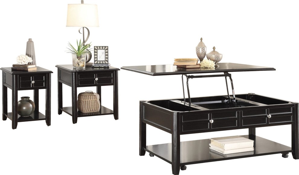 3 Piece Calbeck Lift Top Cocktail Table  2 End Table  Chair Table Dark Espresso   Transitional   Coffee Table Sets   by AMOC  Houzz