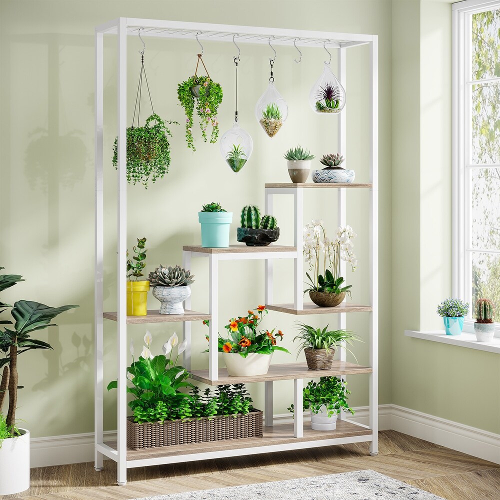 5 Tier Tall Indoor Plant Stand  Large Plant Shelf with 10PC S Hanging Hooks