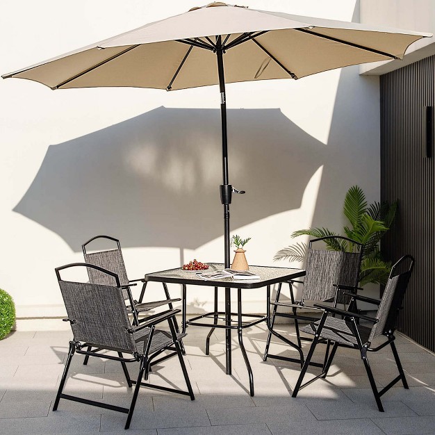 Costway Patio Dining Set For 4 Folding Chairs amp Dining Table Set With Umbrella Hole