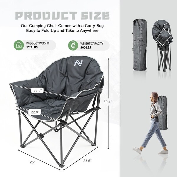 DoCred Oversized Camping Chair，Fully Padded Folding Moon Chair