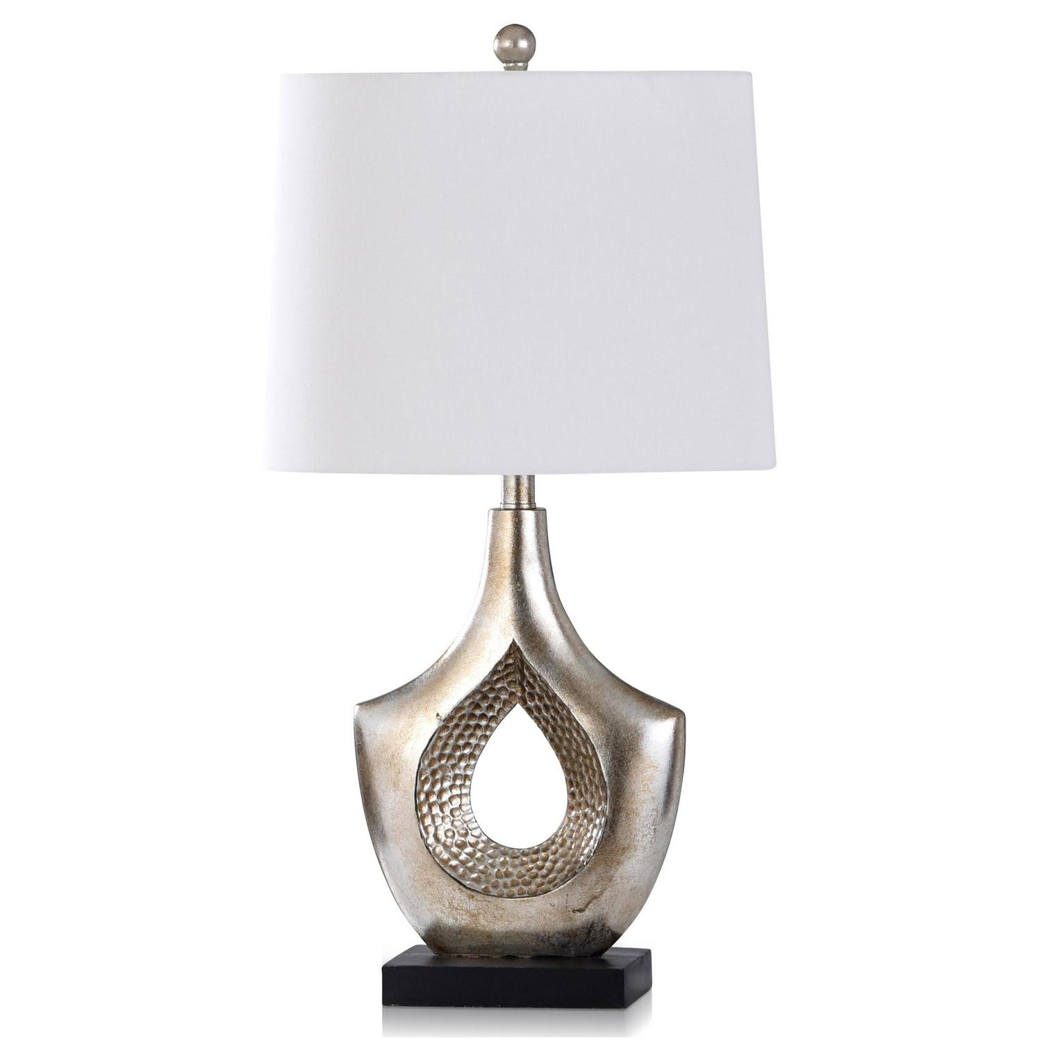 Style Craft Contemporary Moulded Table Lamp with Hammered Hollow Center and Black Base  Silver Finish