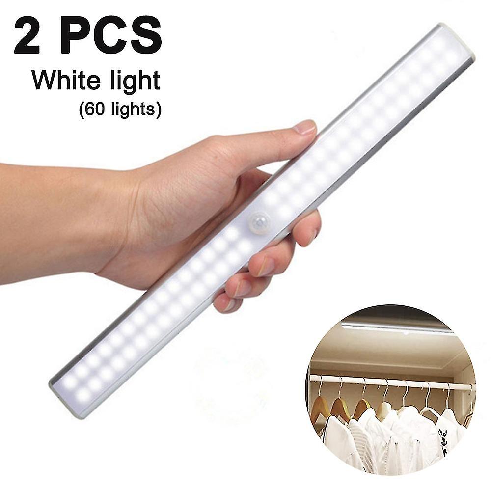 2 Pack Led Closet Light， 60 Led Rechargeable Motion Sensor Light Indoor， Under Cabinet Lighting Wireless Stick-anywhere Night Light For Hallway Stairw