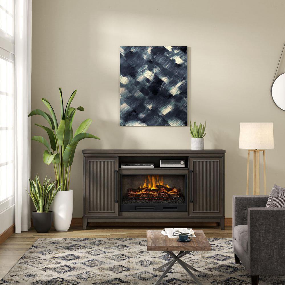 SCOTT LIVING BLAINE 65 in Freestanding Media Console Wooden Electric Fireplace in Dark Brown Birch