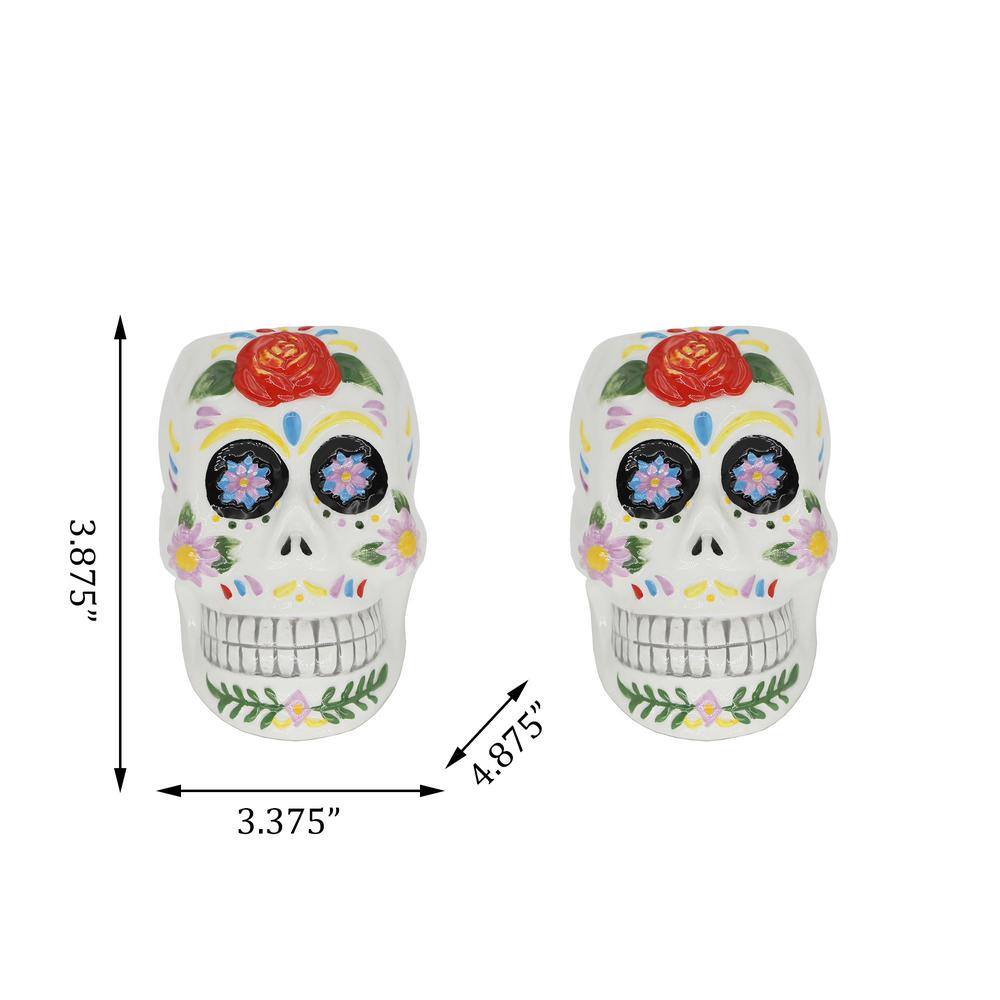 Flora Bunda 4 in. Day of the Dead Colorful Ceramic Skull Planters (Set of 2) CT1651E2