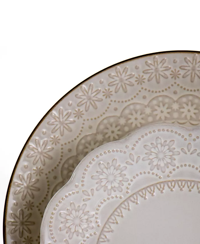 Elama Sophie Embossed Scalloped 16 Piece Stoneware Dinnerware Set Service for 4