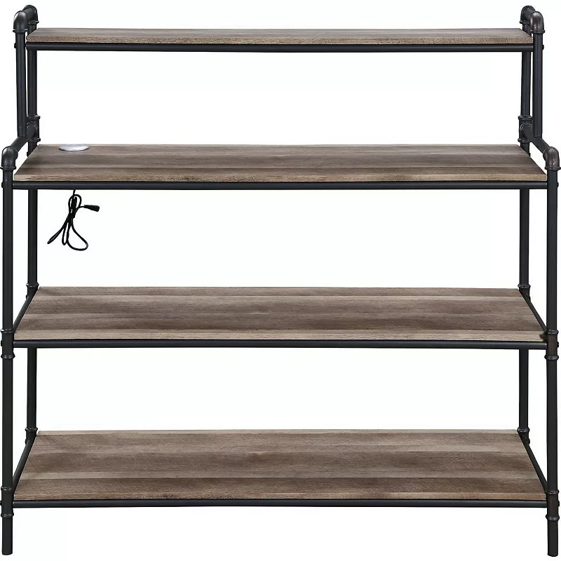 4 Tier Bookshelf with MDF Shelves and Metal Frame， Gray and Brown