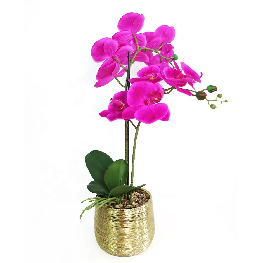 Supplies simulation pink color orchid plant with pot wholesale