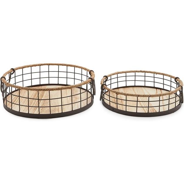 Juvale 2 Pack Round Wooden Wire Basket Trays With Handles Farmhouse Decor 2 Sizes