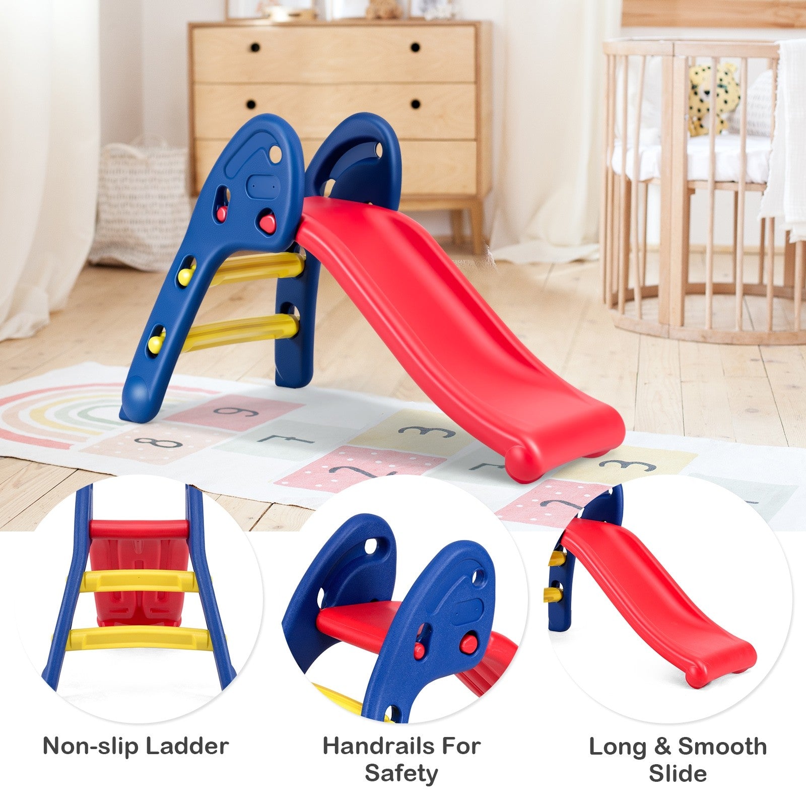 Joy Folding Slide, Indoor First Slide Plastic Play Slide Climber Kids (Ellipse Rail)