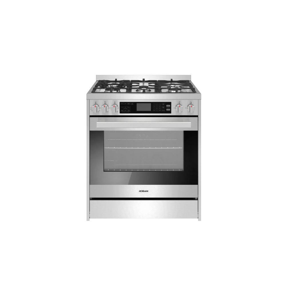 ROBAM 30 in. 5 Burner Slide-In Dual Fuel Range with Gas Stove and Electric Oven with Convection in. Stainless Steel ROBAM-G517K