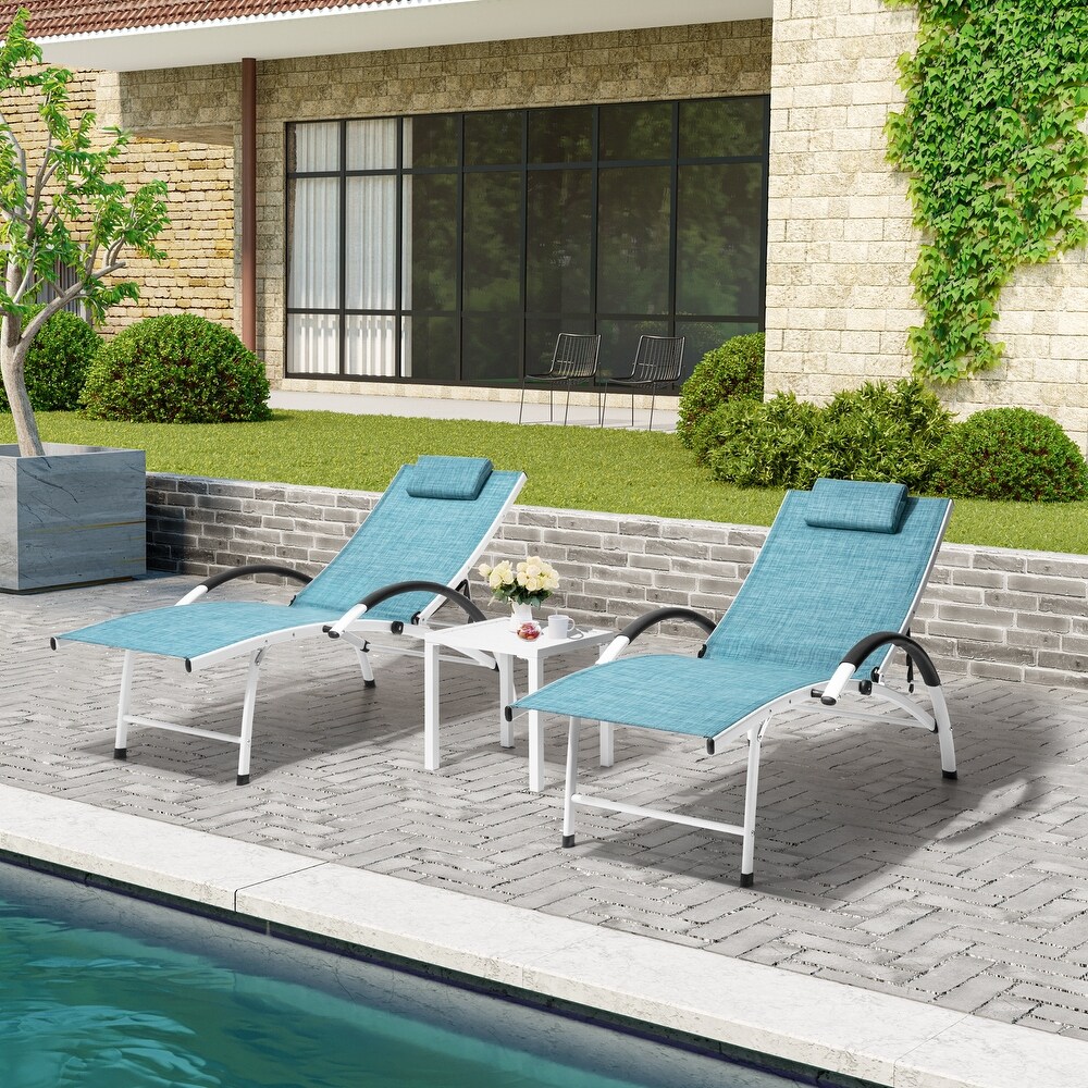 Crestlive Products Outdoor Aluminum Folding Adjustable Reclining Chaise Lounge Chairs and Table Set(Set of 3)