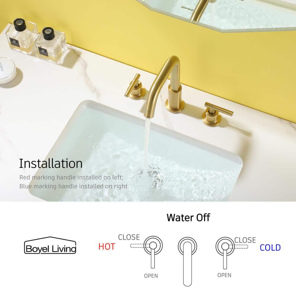 Boyel Living 8 in Widespread 2Handle MidArc Bathroom Faucet with Valve and cUPC Water Supply Lines in Brushed Gold